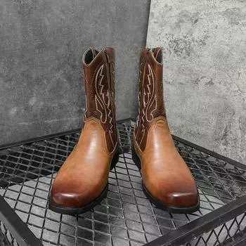 Британский стиль Мужские повседневные кожаные джинсы Ботинки Высококачественные плоские дизайнерские туфли с высоким верхом на молнии Уличные противоскользящие кроссовки для ходьбы 38 темно-коричневого