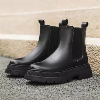 Британский стиль мужские туфли челси на плоской подошве дизайнерские модные высокие ботинки с круглым носком и толстой подошвой повседневные кожаные ботинки для отдыха на открытом воздухе 38