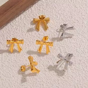 Британский стиль Новые Бант Персонализированные Модные Серьги-гвоздики Титановая Сталь Покрытие 18-каратное Золото Темпераментные Серьги