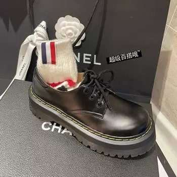 Британский стиль одинарная обувь зима jk ретро детская обувь на платформе с той же маленькой кожаной обувью шнуровка обувь-маффины Мартин интернет-знаменитость sp 35 чёрный