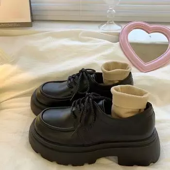 Британский стиль Платформа Кожаные Туфли Женские Новые Весенние Универсальные Черные Туфли-лодочки Мокасины Ins Fashion 35