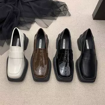 Британский стиль Платформа Квадратная Головка Ретро Лоферы Женские Французские Маффины И Женские Маленькие Кожаные Туфли 35