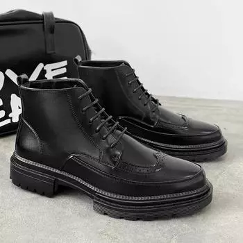 Британский стиль Платформа Рабочие Туфли Броги Мужские Ботинки Размер 38-44 2024 38 чёрный