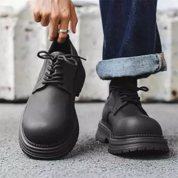 Британский стиль ретро большие кожаные туфли мужские молодежные деловые повседневные туфли модные мужские туфли на платформе маленькие кожаные туфли 2234-J 38 чёрный