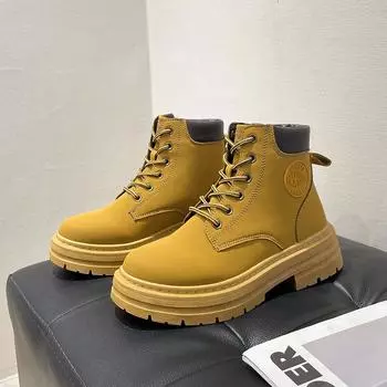 Британский стиль сапоги женские новые осенние повседневные ретро короткие сапоги Ins модная обувь универсальные интернет знаменитости сапоги Martin женские 35 бежевый