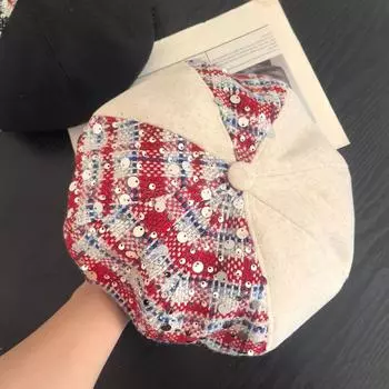 Британский стиль шляпа женская осень и зима классика ретро уличный берет клетчатый французский темперамент универсальный путешествия шляпа художника M56-58cm чёрный