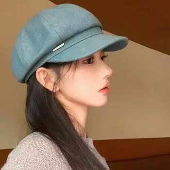 Британский стиль синий берет женский осенне-зимний ретро-шляпа газетчика большая окружность головы показывающая лицо маленькая универсальная восьмиугольная шляпа M56-58cm