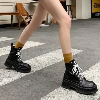 Британский стиль Толстая подошва Готические туфли Женские натуральная кожа Сабо Плоская платформа Круглый носок Оксфорды Обувь Мотоциклетные ботинки 6