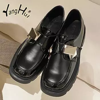 Британский стиль толстый каблук May Janes современные ботинки 2024 новые универсальные женские туфли на платформе корейского стиля мода весна осень 35 чёрный