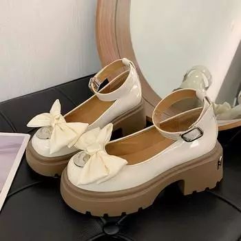 Британский стиль, толстый каблук, платформа, женская, весна 2024, новая, увеличение роста, jk, униформа, однословная пряжка, ремень, маленькие кожаные туфли, одинарные туфли 35