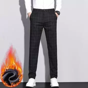 Британский тренд моды мужские деловые клетчатые флисовые/обычные повседневные полосатые леггинсы облегающие теплые брюки 28 чёрный