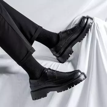 Британский тренд Персонализированные кожаные туфли Мужские повседневные туфли Деловые деловые молодежные туфли для увеличения роста Маленькие кожаные туфли 20351-R 38 чёрный