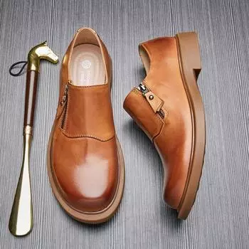 Британский тренд ретро повседневные мужские туфли на молнии деловые большие кожаные туфли мужские низкие мягкие толстые подошвы кожаные одна педаль 38 серебряный