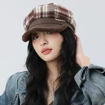 Британский винтажный клетчатый восьмиугольный берет с толстой строчкой, теплый берет для женщин, кепка для газетчика на осень-зиму чёрный
