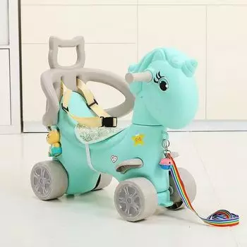 Британское качество Детская лошадка-качалка Подарок на первый день рождения Троянский конь Детский аттракцион Кресло-качалка Детская бесшумная лошадка-качалка Shenma (blue) single sliding bag