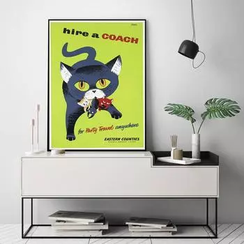 British Coach Travel Poster Cat Illustration Animal Wall Art Canvas Painting Modern Posters And Print For Living Room Home Decor 21x30cm No Framed белый