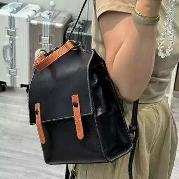 British College Style Leather Backpack Women s Head Leather Retro Student School Bag Simple Leather Handbag Women