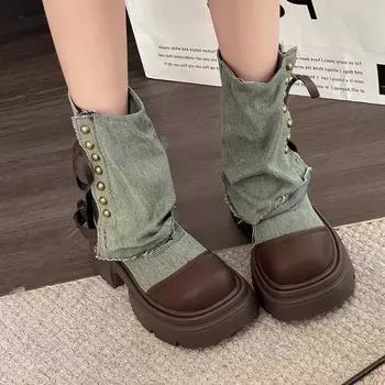 British fashion black British style platform Martin boots women s summer 2024 new niche with skirt thick heel short boots 35 чёрный