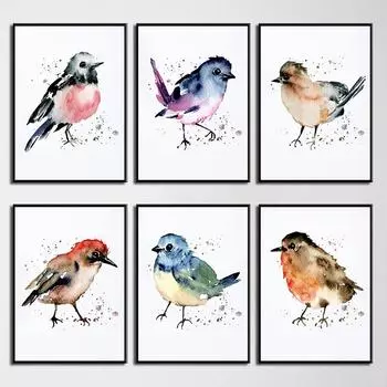British Garden Bird Posters and Prints Watercolour Birds Canvas Painting Wall Art Pictures for Living Room Home Decor Gift 21cm30cm NoFrame