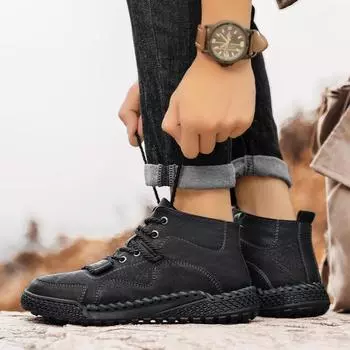 British high-top leather shoes men s shoes winter velvet warm cotton shoes outdoor sports business casual soft leather soft sole wide feet 38