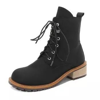 British leather Martin boots women s summer 2024 new round head thick heel thick sole versatile big yellow locomotive boots women 35 чёрный