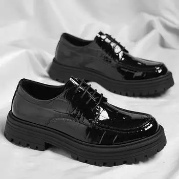 British Leather Men Business Dress Shoes Fashion Casual Bog Head Men s Derby Lace-up Shoes Designer Increase Platform Shoes Male 38