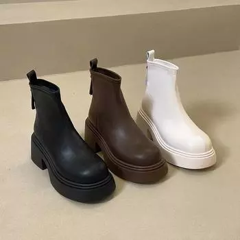 British Martin boots 2024 lace-up boots heightened rear zipper trendy retro thick heel thin boots short boots 35 бежевый