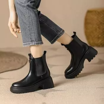 British Martin boots 2024 spring new versatile casual thickened thick-soled black medium tube short boots women 35 чёрный