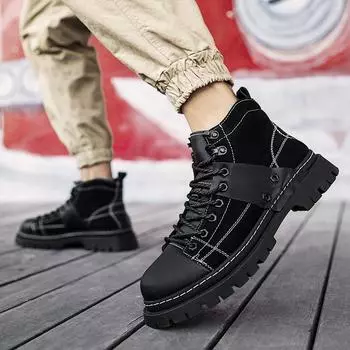 British Martin boots men s 2025 new cowhide medium tube retro tooling boots American flip fur platform leather boots 38