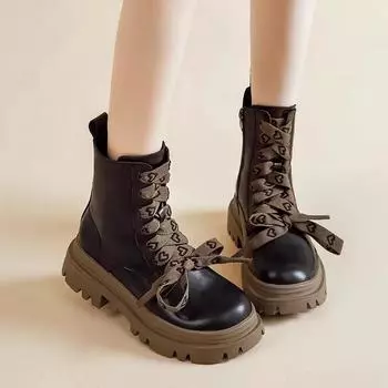 British Martin boots women s 2024 new spring and autumn single boots black thick-soled heightening boots with skirt medium boots 35