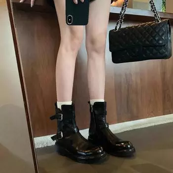 British Martin boots women s 2024 spring and autumn new buckle thick-soled thin locomotive short boots 35 чёрный