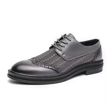 British Men s Trendy Shoes Hollowed Out Breathable High-end White Pointed Groom s Wedding Shoes Men s Office Business Shoes 38 чёрный