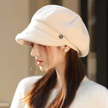 British Octagonal Hat Autumn and Winter New Hat Female Beret Painter Hat One Size