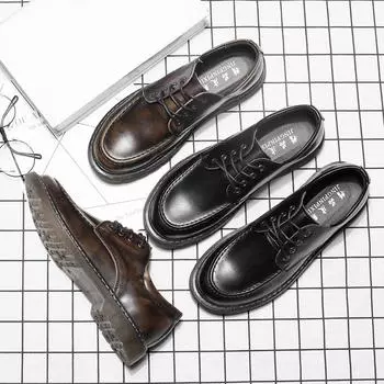 British pointed toe business casual leather shoes foreign trade plus size student board shoes board shoes model 9666-B 38 чёрный