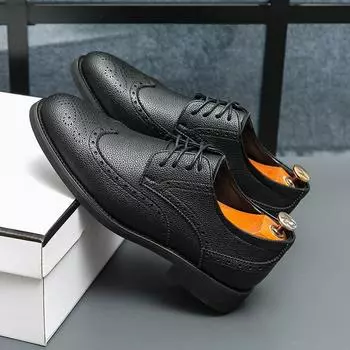 British retro business casual leather shoes Brock dress pointed trend thick sole height increase wedding men s shoes 38