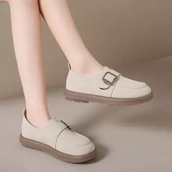 British style 2024 autumn new thick-soled small fragrant style solid color belt buckle light mouth fashion large size women s loafers 35 чёрный