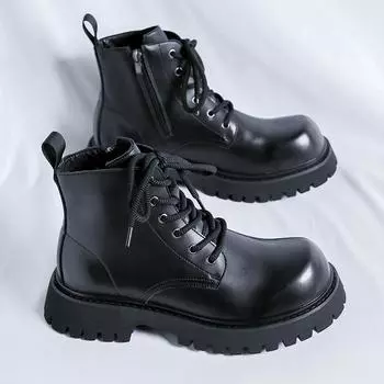 British Style 2024 Autumn Winter Shoes Men Casual Leather Boots Thick Sole Non-slip Warm Plush Cold Winter Outdoor Ankle Botas 38