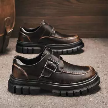 British Style 2024 New Men Genuine Leather Formal Shoes Casual Leather Round Toe Flat Designer Business Shoes Outdoor Loafers 38 чёрный