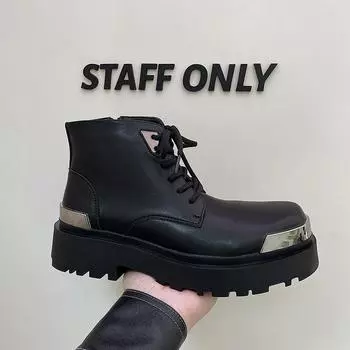 British Style Black High Top Boots Men Fashion Chunky Platform Boots Women Men Luxury Leather Shoes Punk Motorcycle Tooling Boot 35