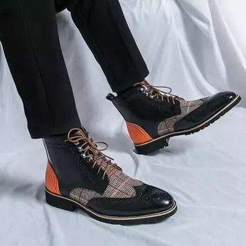 British Style Business Brogue Shoes Hot Sale Classic Male Ankle Boots Leisure Walk Male Shoes Men High Top Casual Leather Shoes 38 чёрный