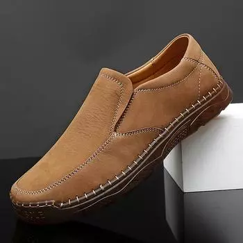 British Style Casual Leather Shoes Men Lightweight Casual Loafers Classic Flat Designer Hombre Outdoor Shoes Office Formal Shoes 38 хаки