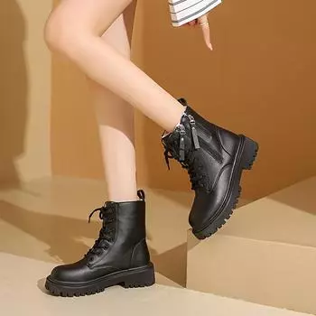 British style double zipper trend velvet Martin boots women s 2025 autumn and winter new fashion casual thick-soled warm short boots 35