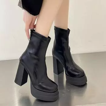 British style early spring 2024 new super high heel fashion boots Korean version fashion thick heel non-slip rear zipper short boots 35