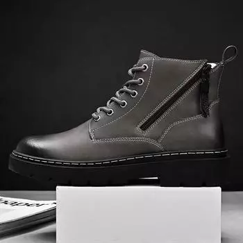British Style Fashion Men Casual Leather Shoes Classics Flat Designer Ankle Boots High Slip Office Oxford Shoes Motorcycle Boots 38 чёрный