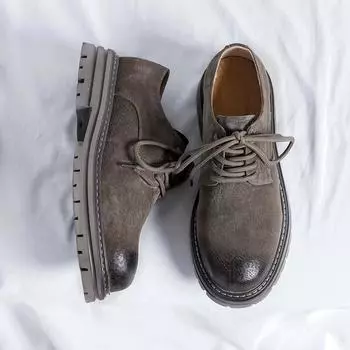 British Style Lace Up Oxford Shoes Men s Sizes 38-46 Thick Soled Fashionable Casual Shoes Outdoor High-quality Sports Work Shoes 38 серый