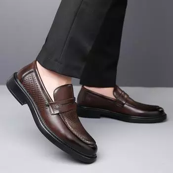 British Style Leather Mens Shoes New Dress Shoes Slip-on Office Formal Shoes Male Wedding Party Flats Casual Business Footwear 38 чёрный