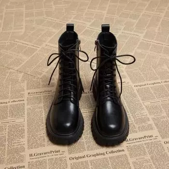 British style Martin boots children s 2024 new popular brown thick-soled small short boots women s spring and autumn single boots fried street models 36 чёрный