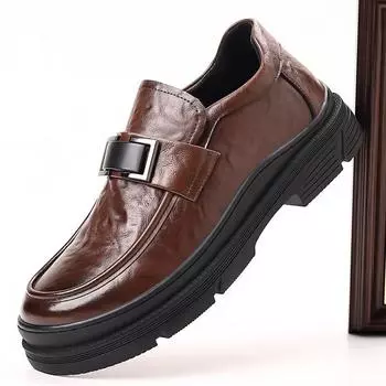 British Style Men Fashion Casual Leather Shoes Outdoor Antiskid Loafers Comfy Handmade Designer Business Dress Flat Lazy Shoes 38 чёрный