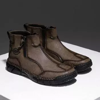 British Style Men Leather Casual Shoes 2024New Fashionable And Comfortable Ankle Boots Soft Bottom Antiskid High Top Sports Shoe 38 чёрный