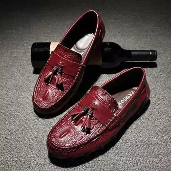British Style Men Loafers Genuine Leather Casual Shoes Handmade Moccasins Men Comfortable Driving Shoes Tassel Soft Man Footwear 38 чёрный
